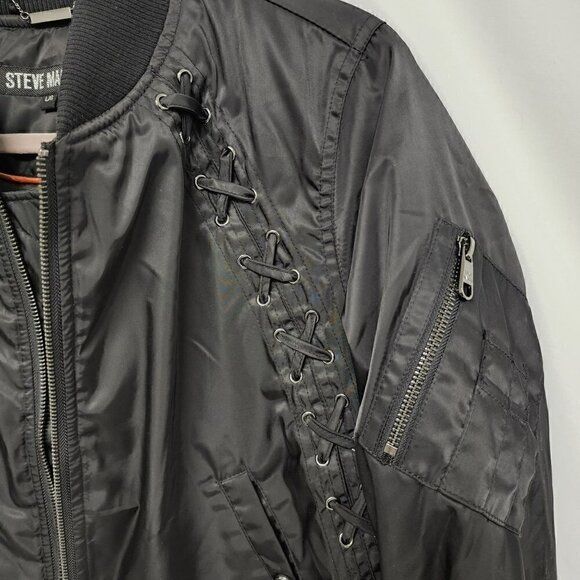 Steve Madden Black Lace Up Bomber Jacket L - Picture 6 of 9